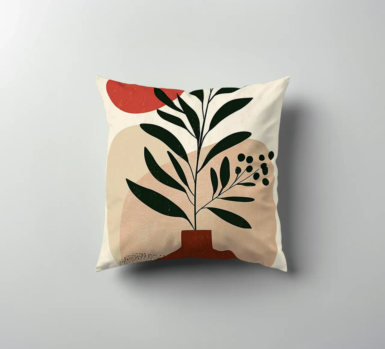 Boho botanico astratto - Toni della terra e sole rosso cuscino da vintagepod