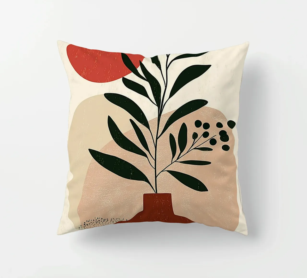 Boho botanico astratto - Toni della terra e sole rosso cuscino da vintagepod