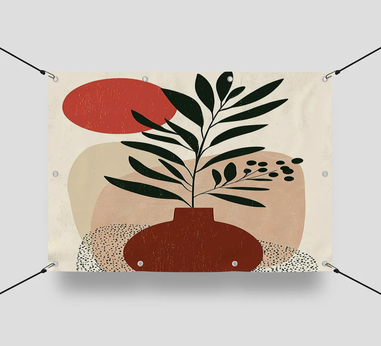 Boho botanico astratto - Toni della terra e sole rosso telo in pvc da vintagepod