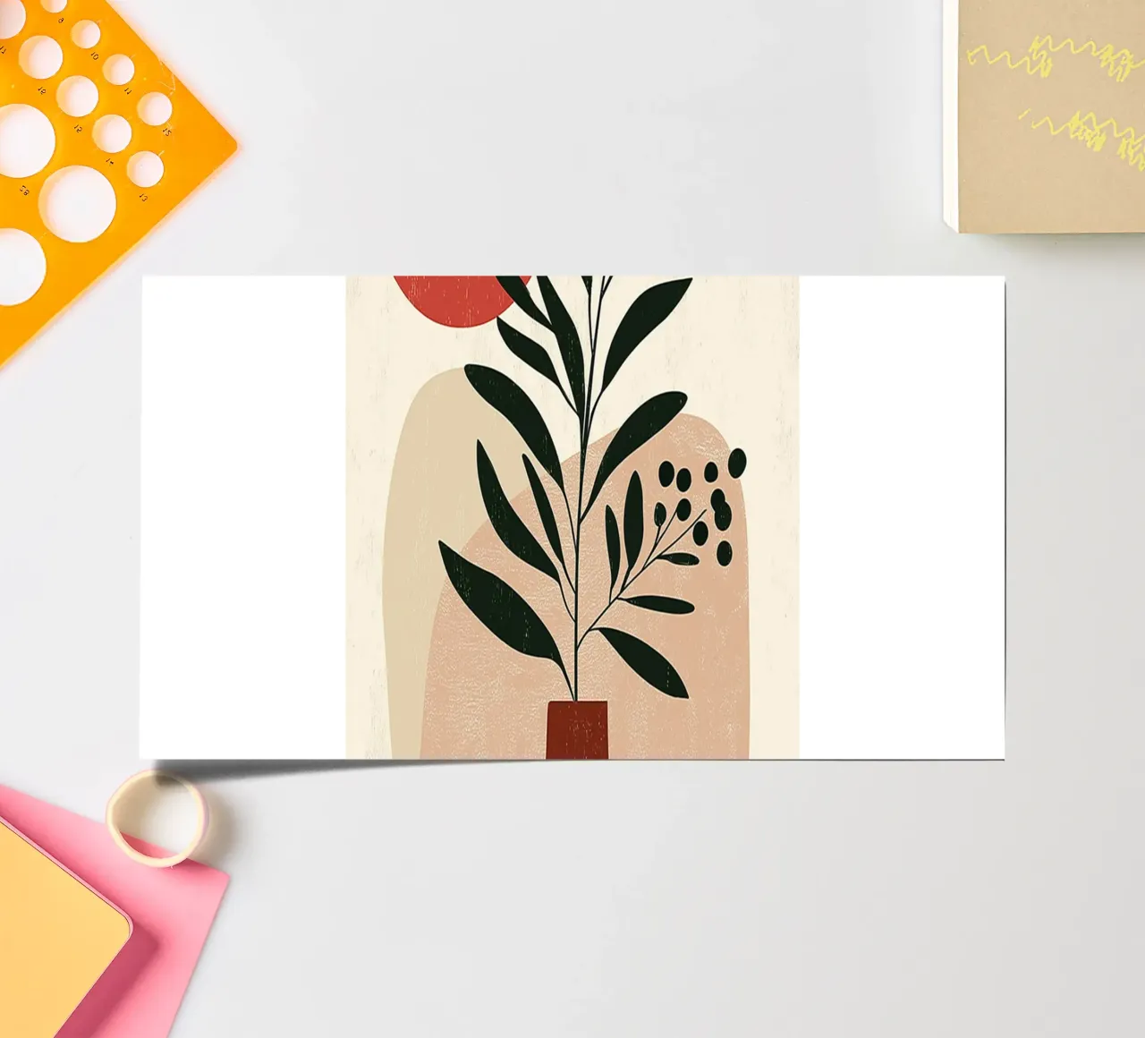 Boho botanico astratto - Toni della terra e sole rosso foglio adesivo da vintagepod