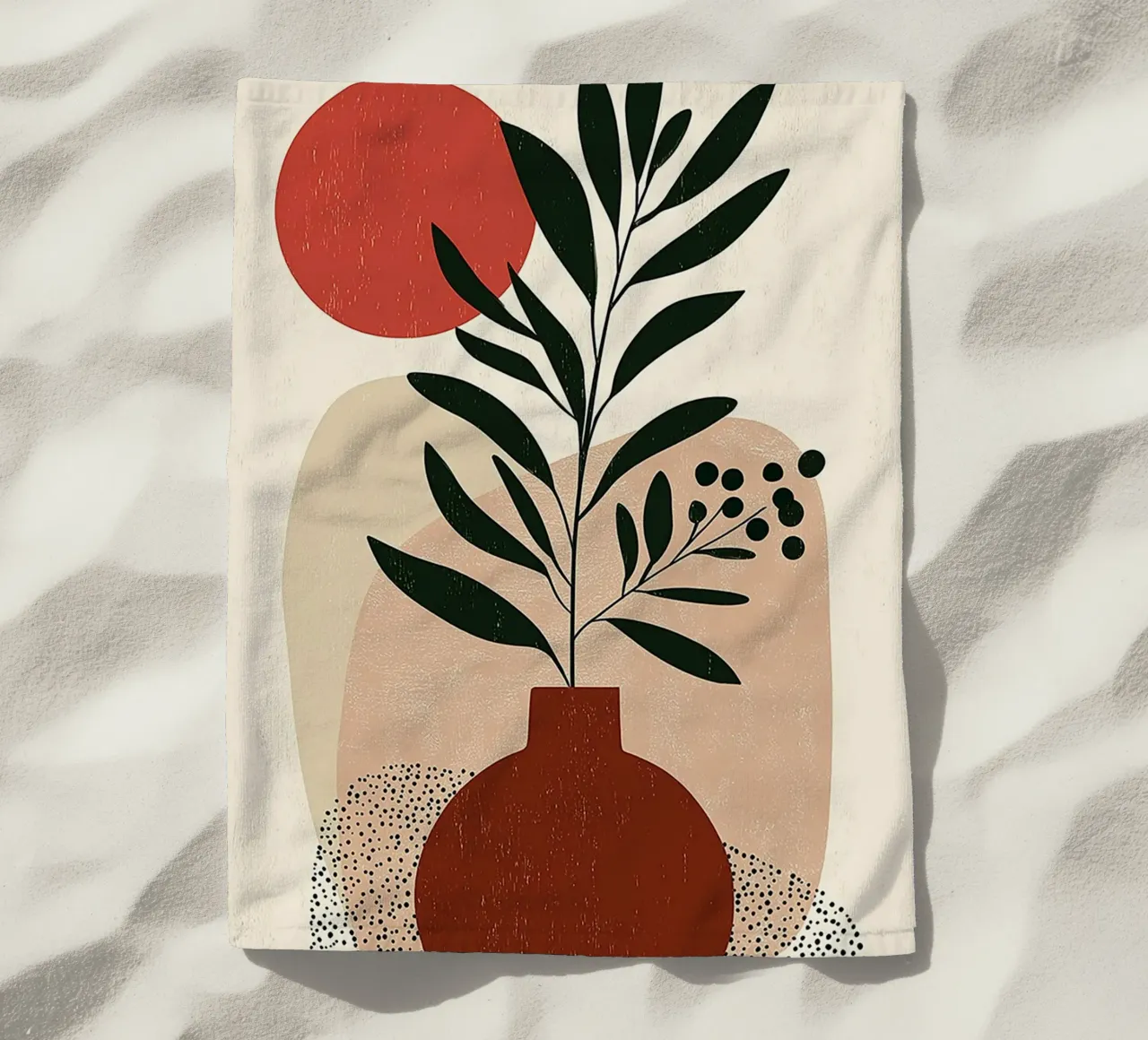 Boho botanico astratto - Toni della terra e sole rosso telo mare da vintagepod