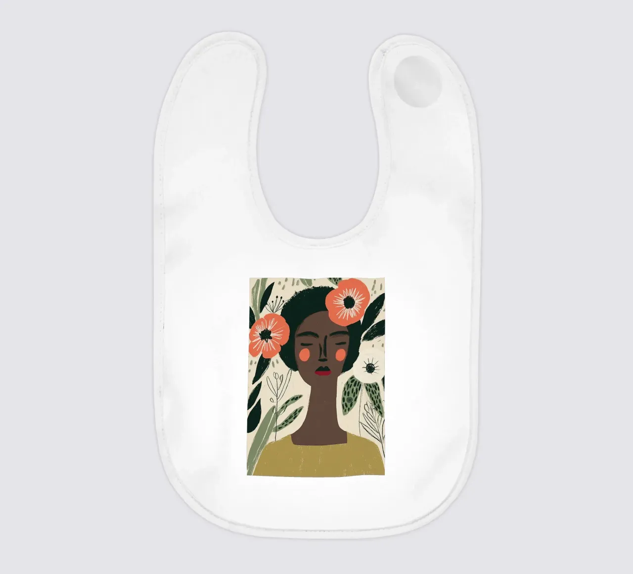 Ritratto floreale Boho - Donna serena e papaveri bavaglino da vintagepod