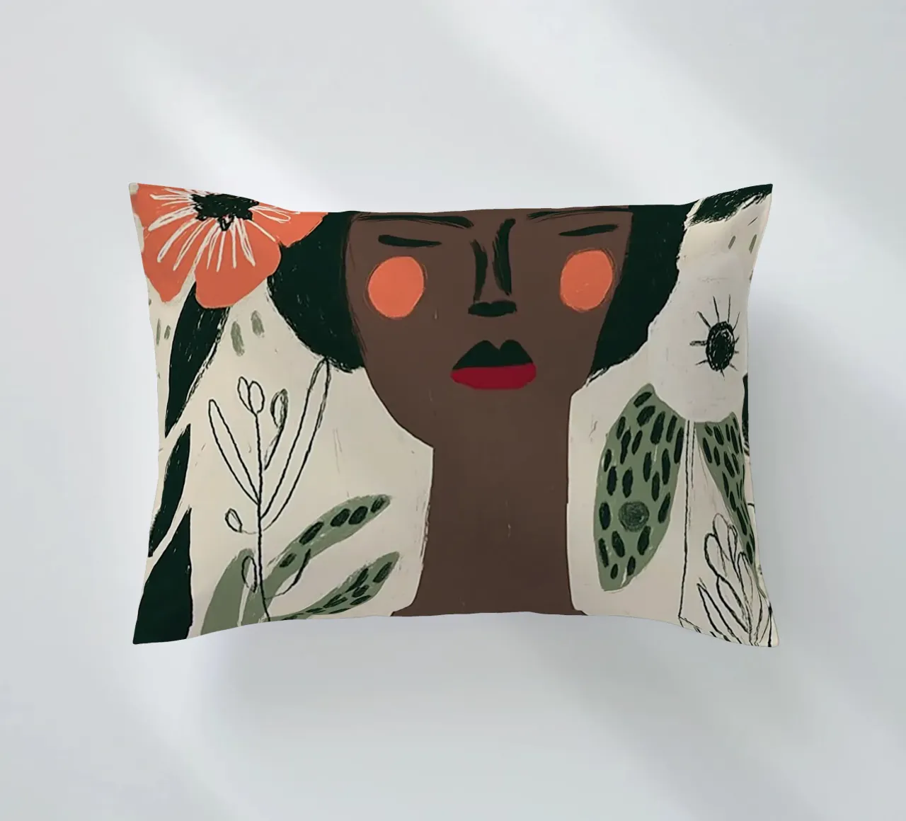 Ritratto floreale Boho - Donna serena e papaveri cuscino da vintagepod