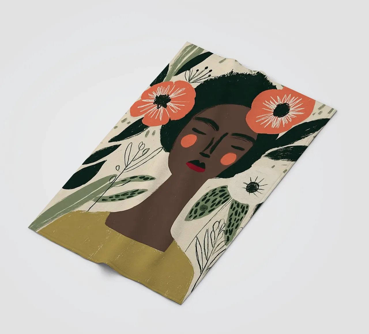 Ritratto floreale Boho - Donna serena e papaveri coperta in pile da vintagepod
