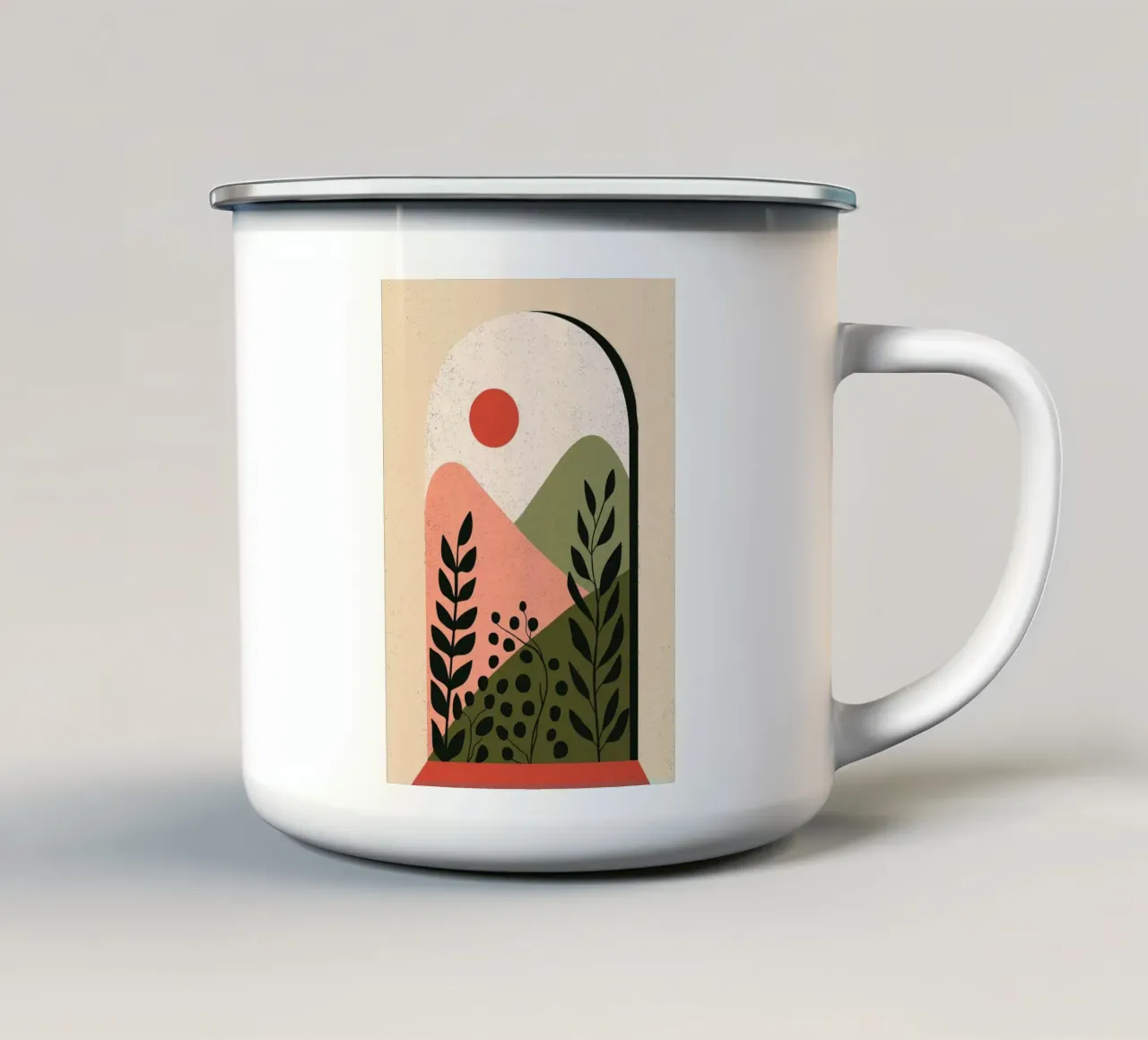 Abstract booglandschap - Boho woestijnlandschap emaille mok van vintagepod
