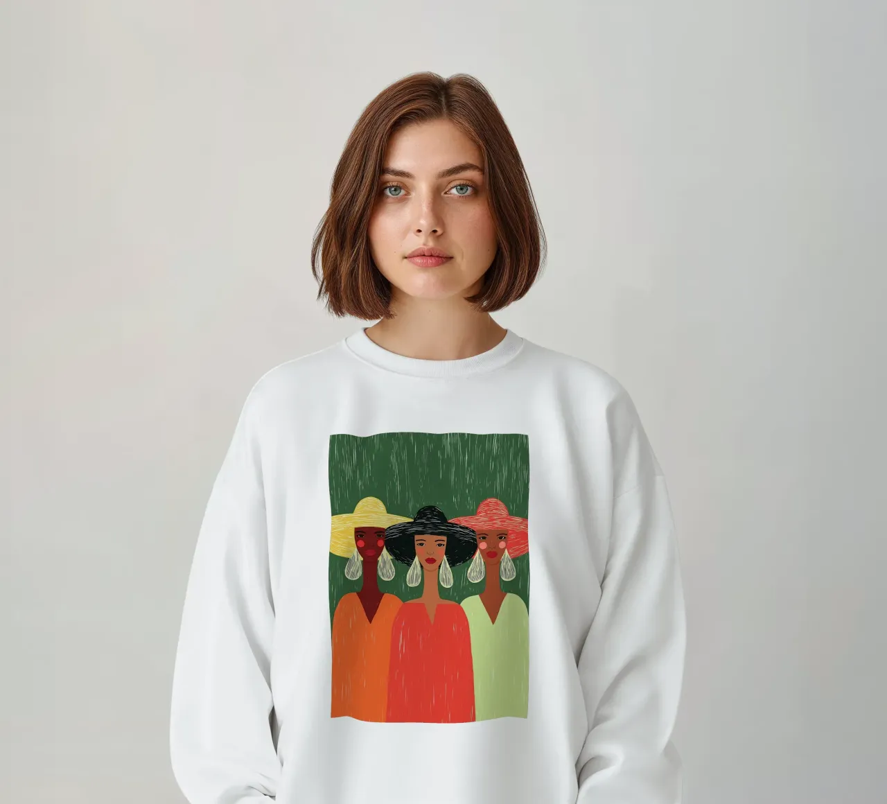 Tres mujeres con estilo - Sombreros atrevidos y boho chic sudadera de vintagepod