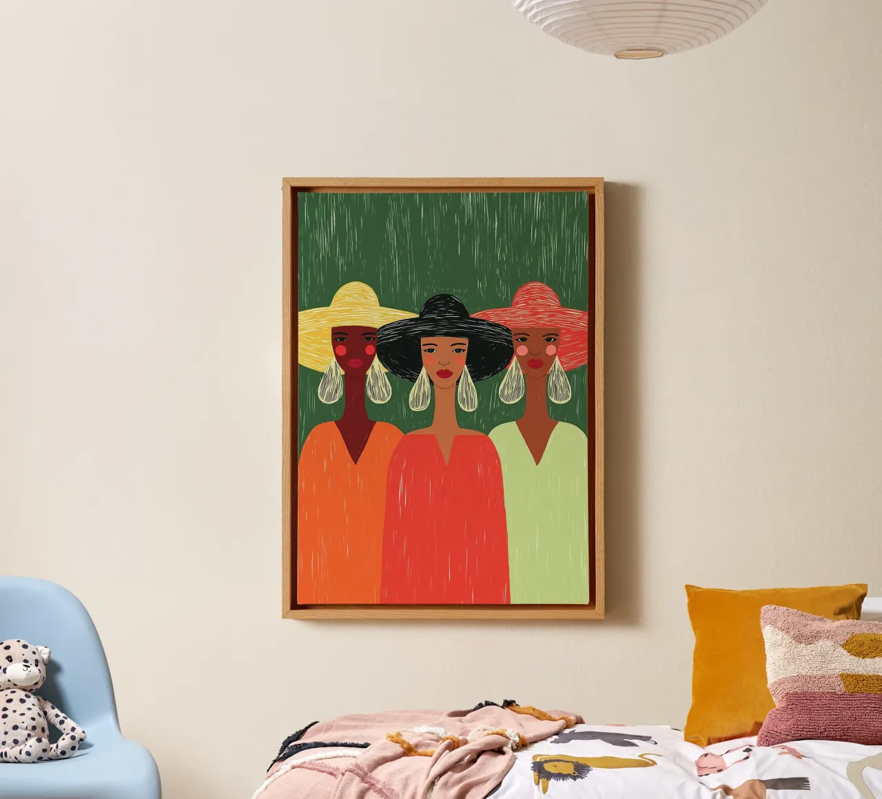 Tre donne alla moda - Cappelli audaci e Boho Chic tela con Cornice a cassetta da vintagepod
