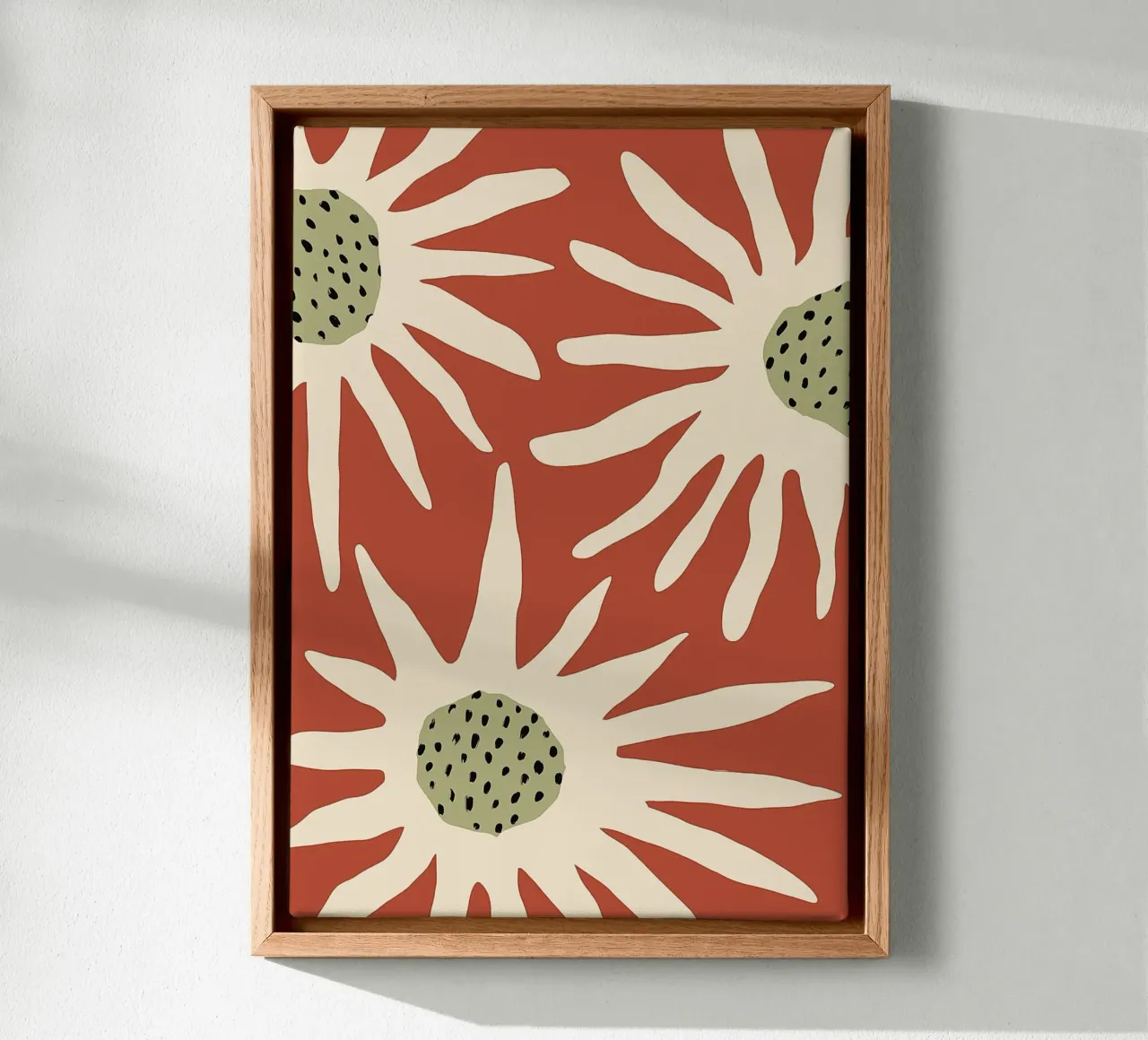 Abstracte Terracotta Zonnebloemen - Boho Bloemenprint canvas met Baklijst van vintagepod
