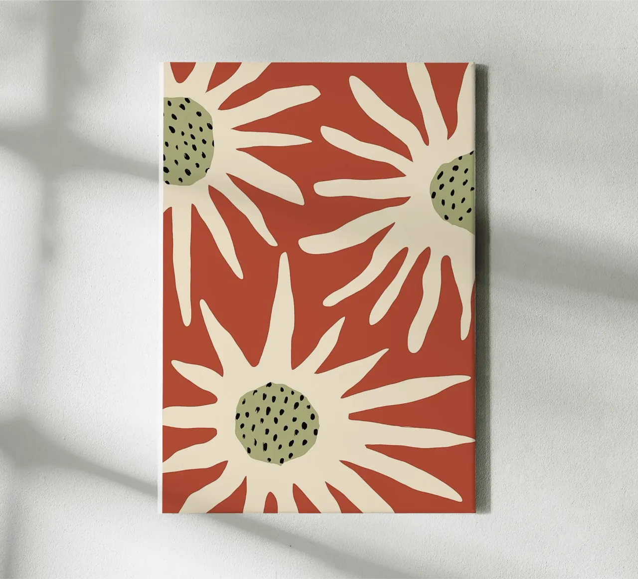 Abstracte Terracotta Zonnebloemen - Boho Bloemenprint canvas met Baklijst van vintagepod