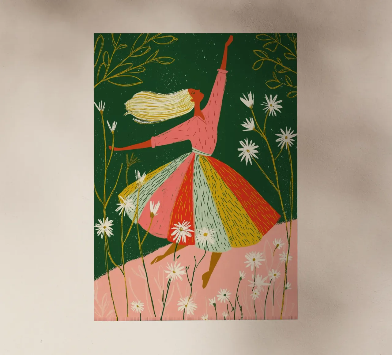 Vrolijke dansende vrouw - Bloemen Folk Art Print backlit folie van vintagepod