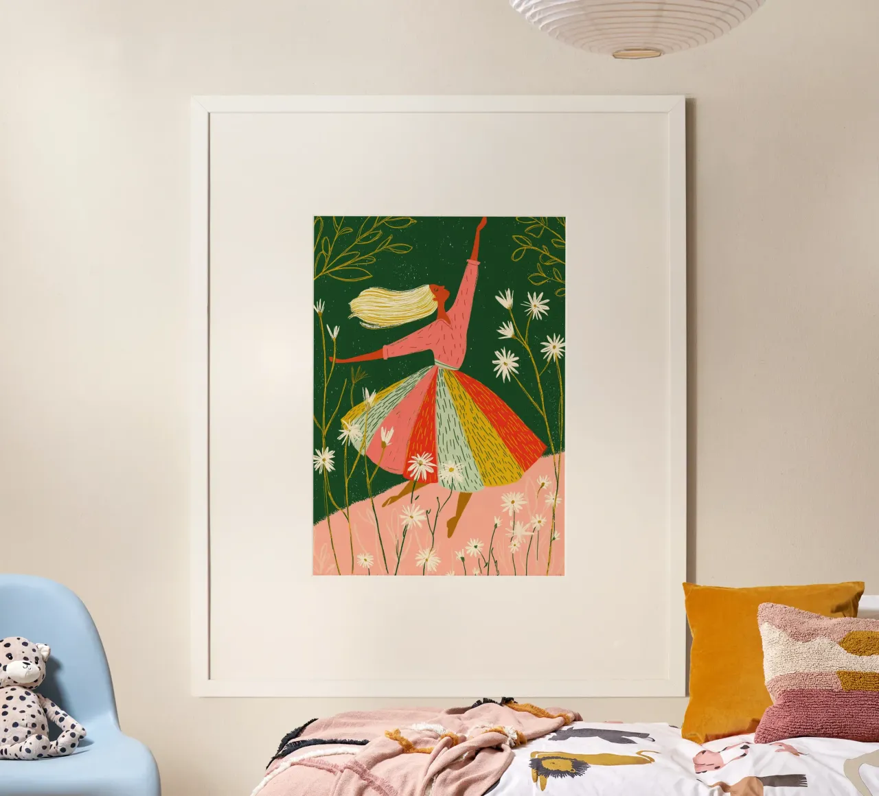 Femme dansant joyeusement - Imprimé d'art populaire floral poster de vintagepod