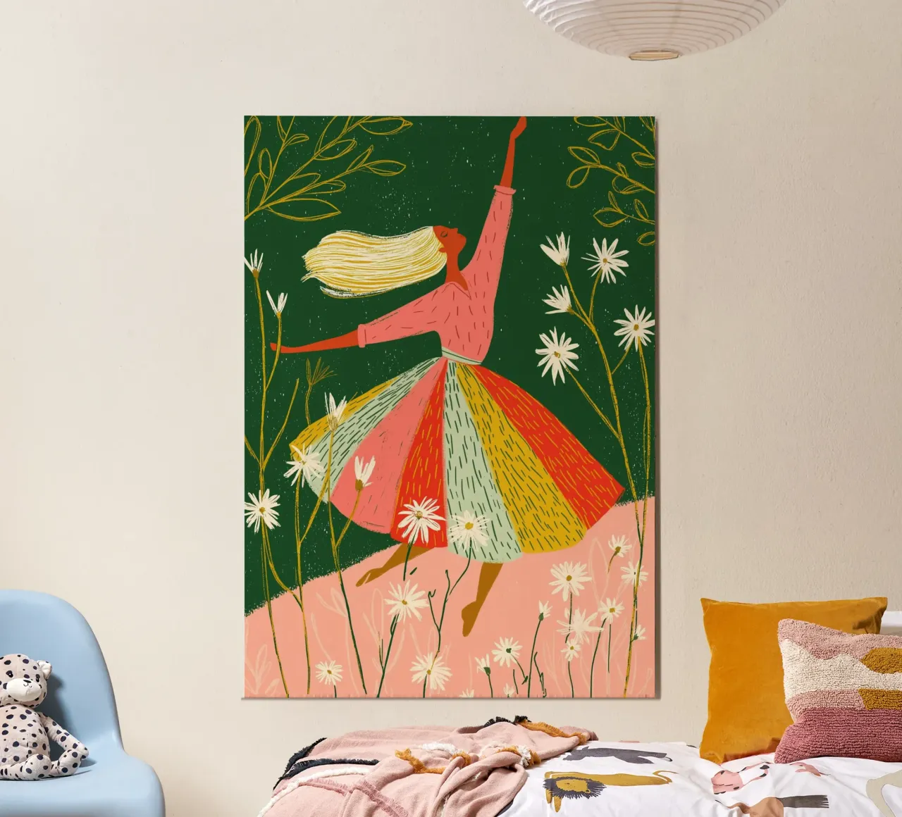 Femme dansant joyeusement - Imprimé d'art populaire floral poster de vintagepod