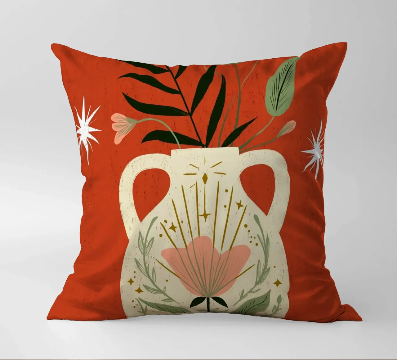 Boho Folk Art Vase - Magical Botanical Print decorative cushion by vintagepod