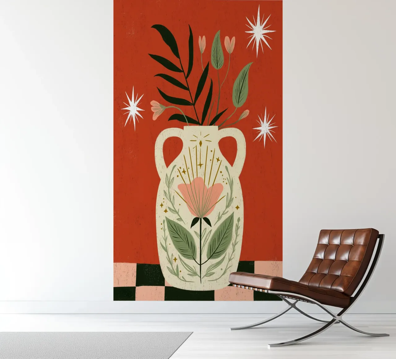 Jarrón Boho Folk Art - Estampado Botánico Mágico papel para pared de vintagepod