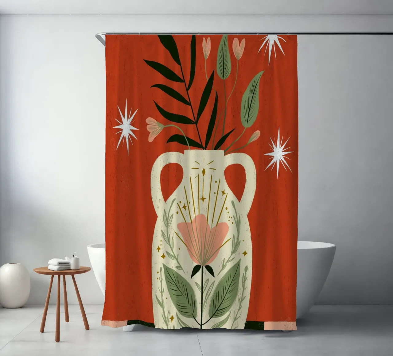 Jarrón Boho Folk Art - Estampado Botánico Mágico cortina de baño de vintagepod