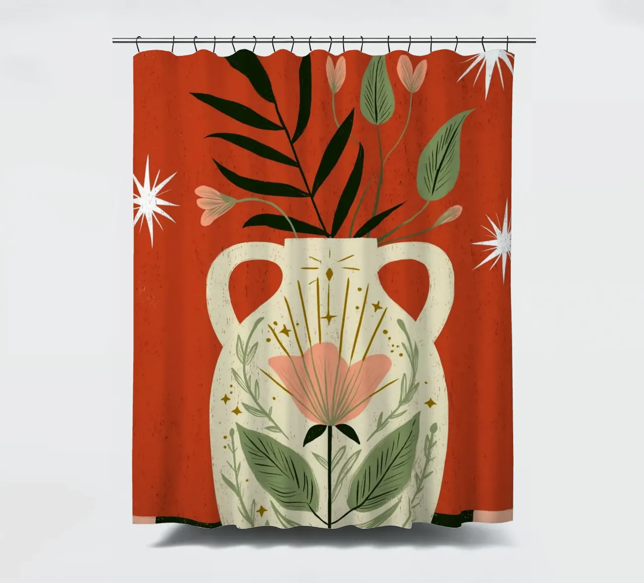 Jarrón Boho Folk Art - Estampado Botánico Mágico cortina de baño de vintagepod