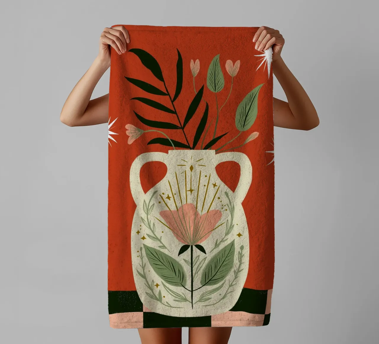 Boho Folk Art Vase - Magical Botanical Print towel by vintagepod
