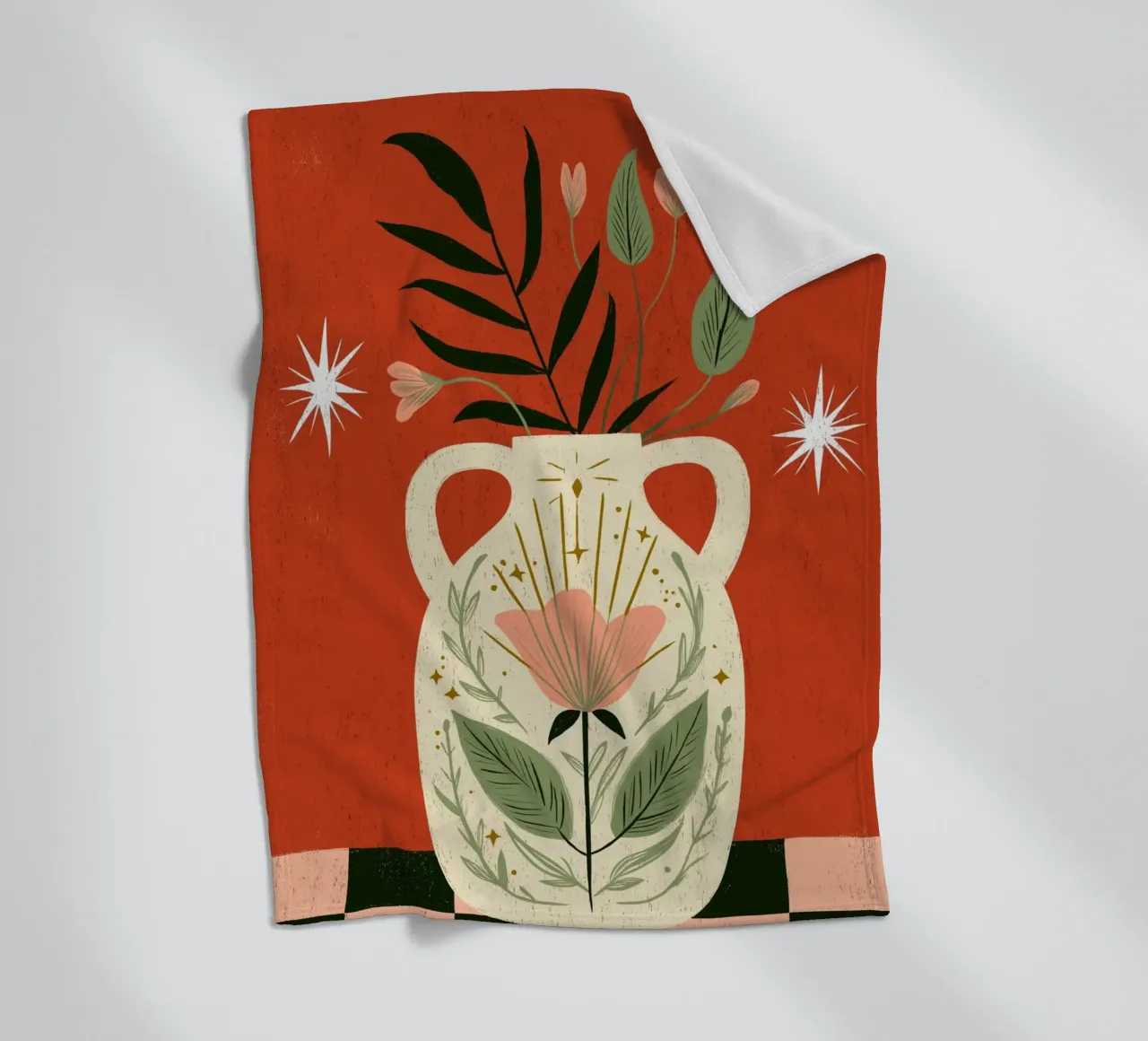 Boho Folk Art Vase - Magical Botanical Print fleece blanket by vintagepod