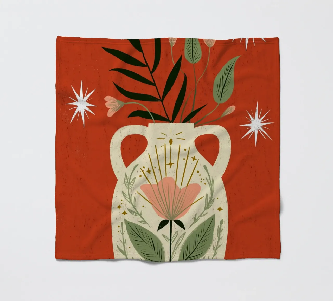 Boho Folk Art Vase - Magical Botanical Print fleece blanket by vintagepod