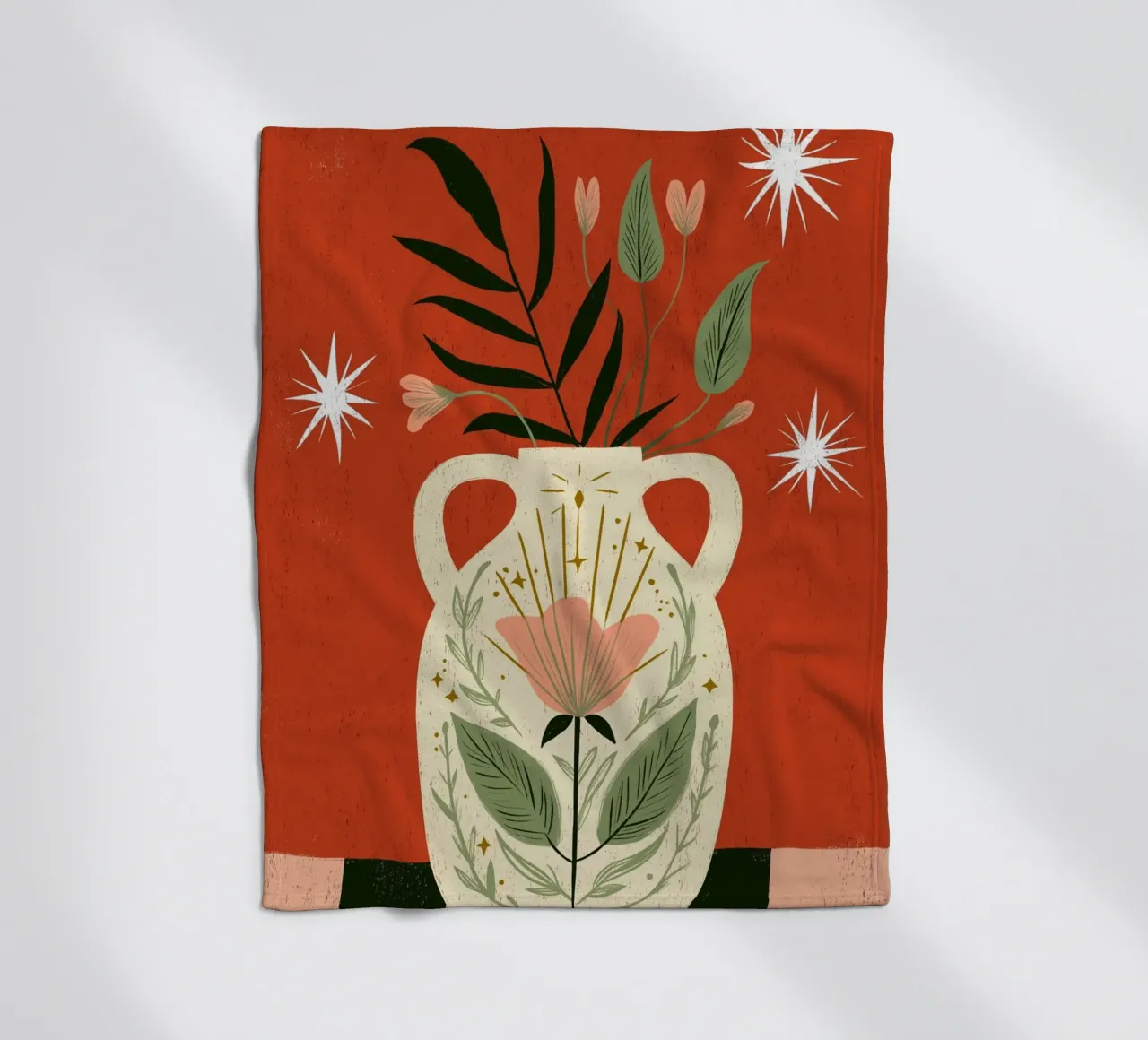 Boho Folk Art Vase - Magical Botanical Print fleece blanket by vintagepod