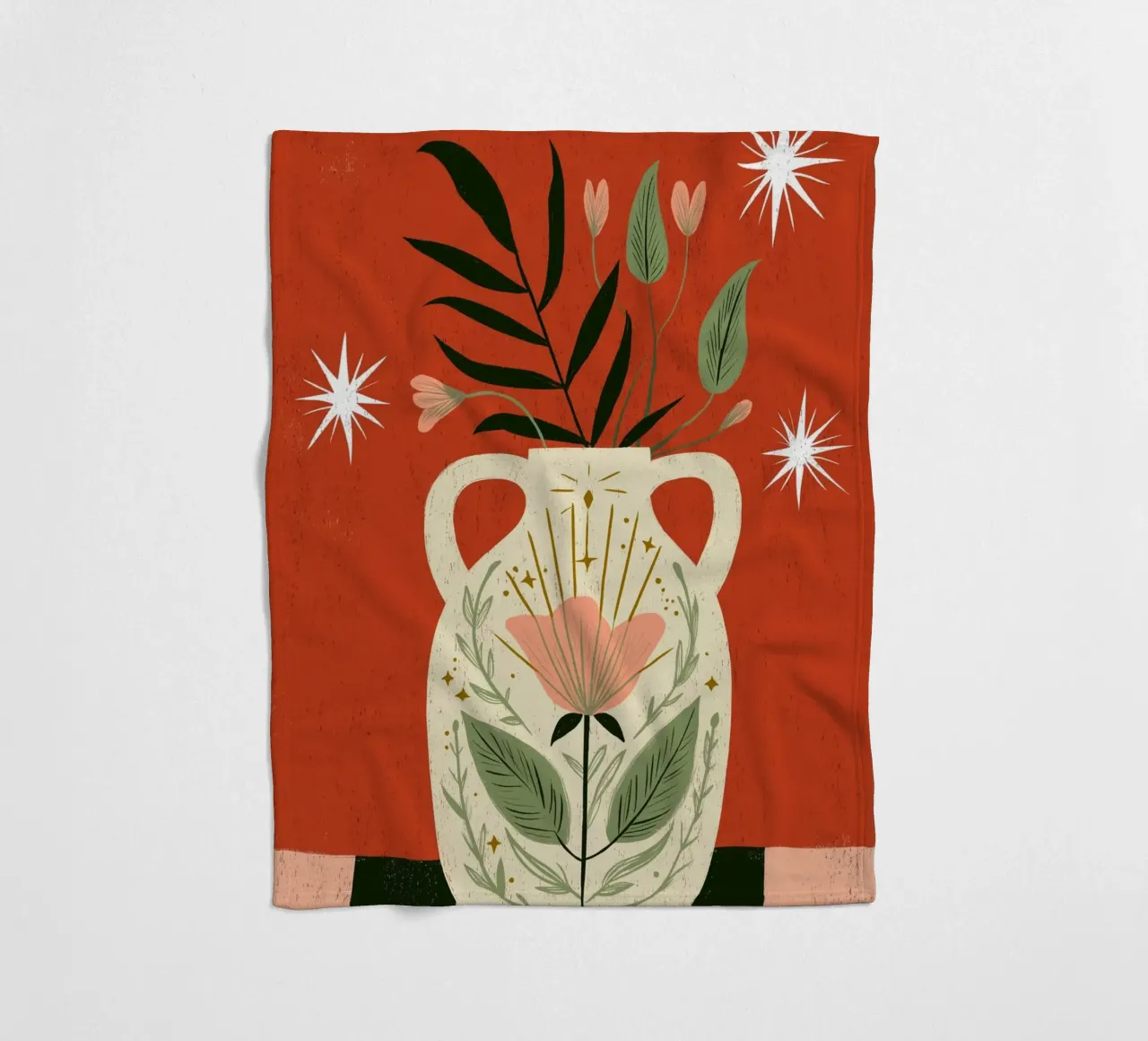 Boho Folk Art Vase - Magical Botanical Print fleece blanket by vintagepod