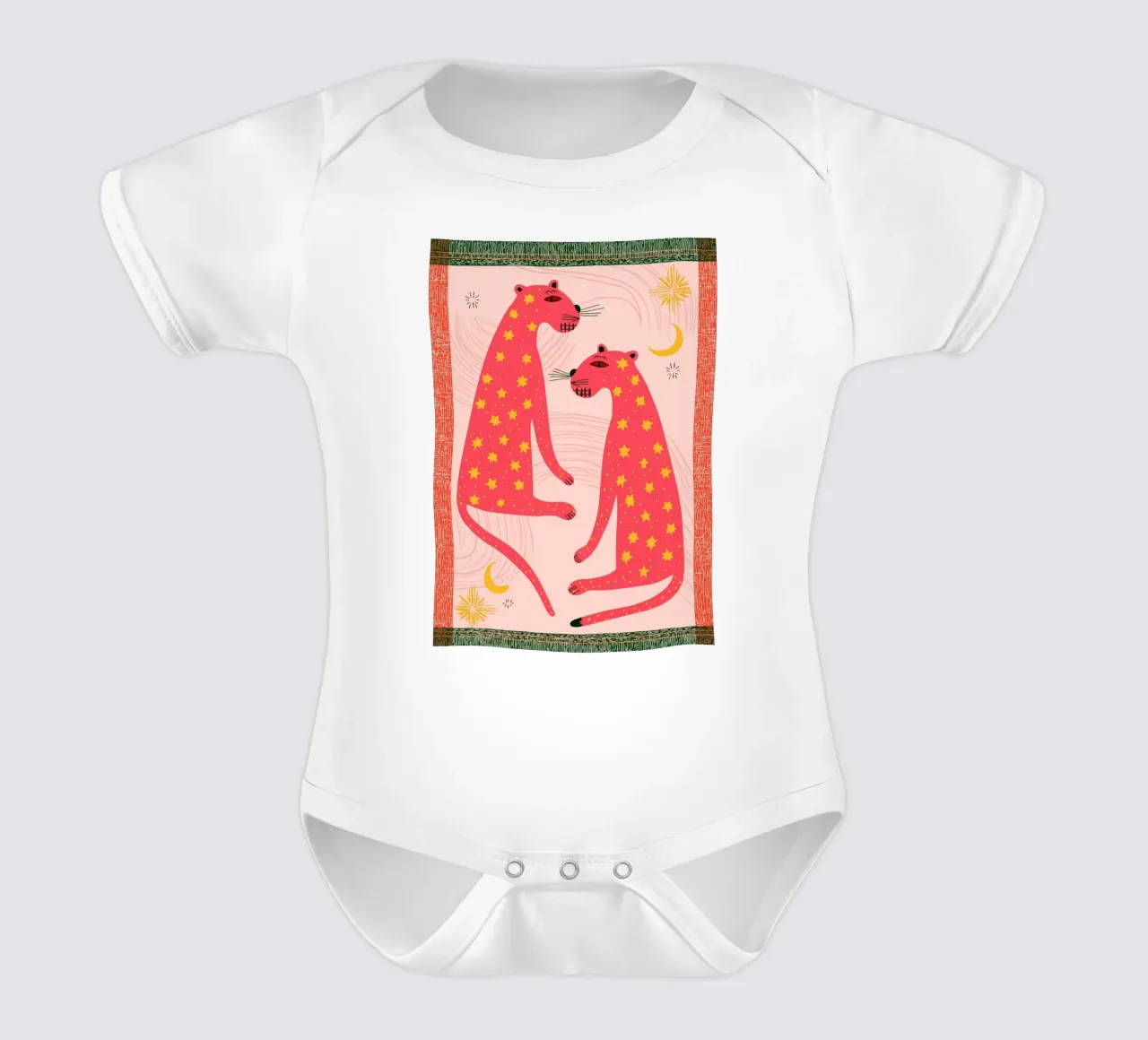 Folk Art Star Leopards - Bohemian Celestial Print Kurzarm Babybody von vintagepod
