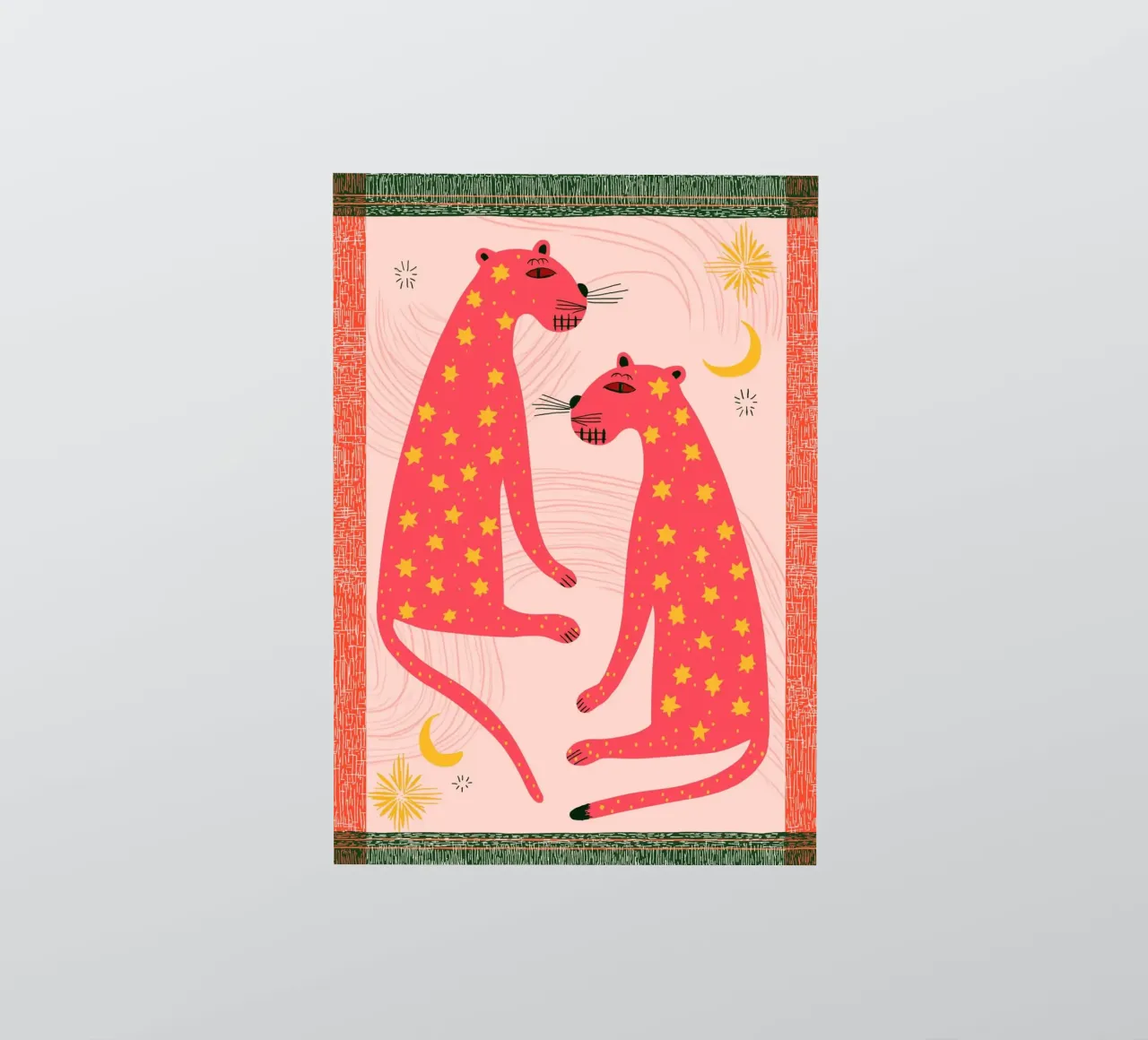 Folk Art Star Leopards - Bohemian Celestial Print Sticker von vintagepod