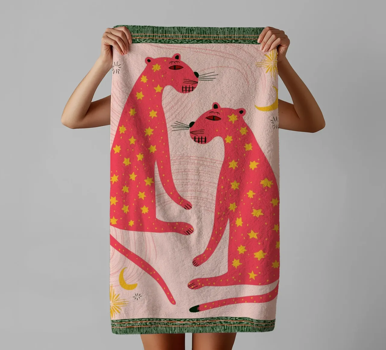 Folk Art Star Leopards - Bohemian Celestial Print Handtuch von vintagepod