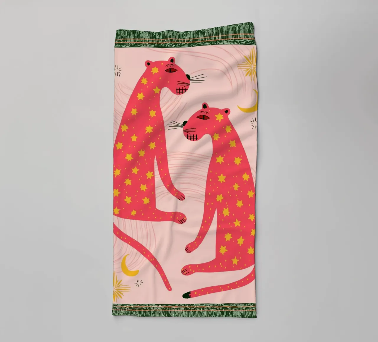 Folk Art Star Leopards - Bohemian Celestial Print Handtuch von vintagepod