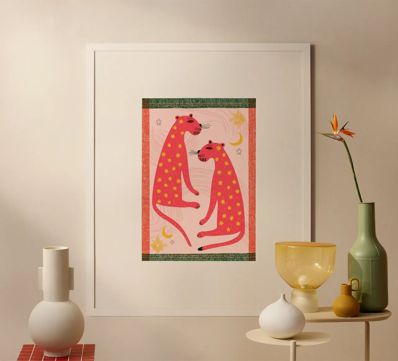 Folk Art Étoiles Léopards - Bohemian Celestial Print poster de vintagepod