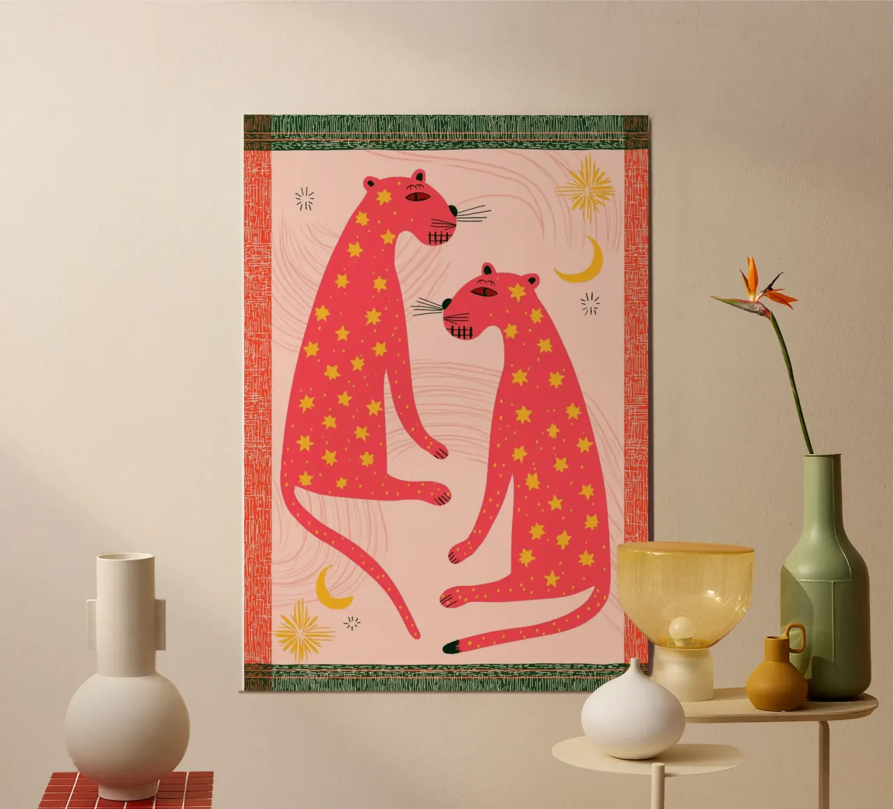 Folk Art Étoiles Léopards - Bohemian Celestial Print poster de vintagepod