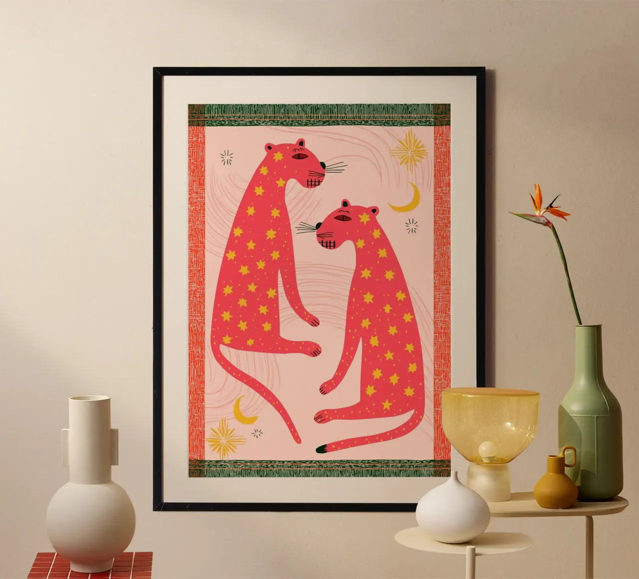 Folk Art Star Leopards - Bohemian Celestial Print Hahnemühle von vintagepod