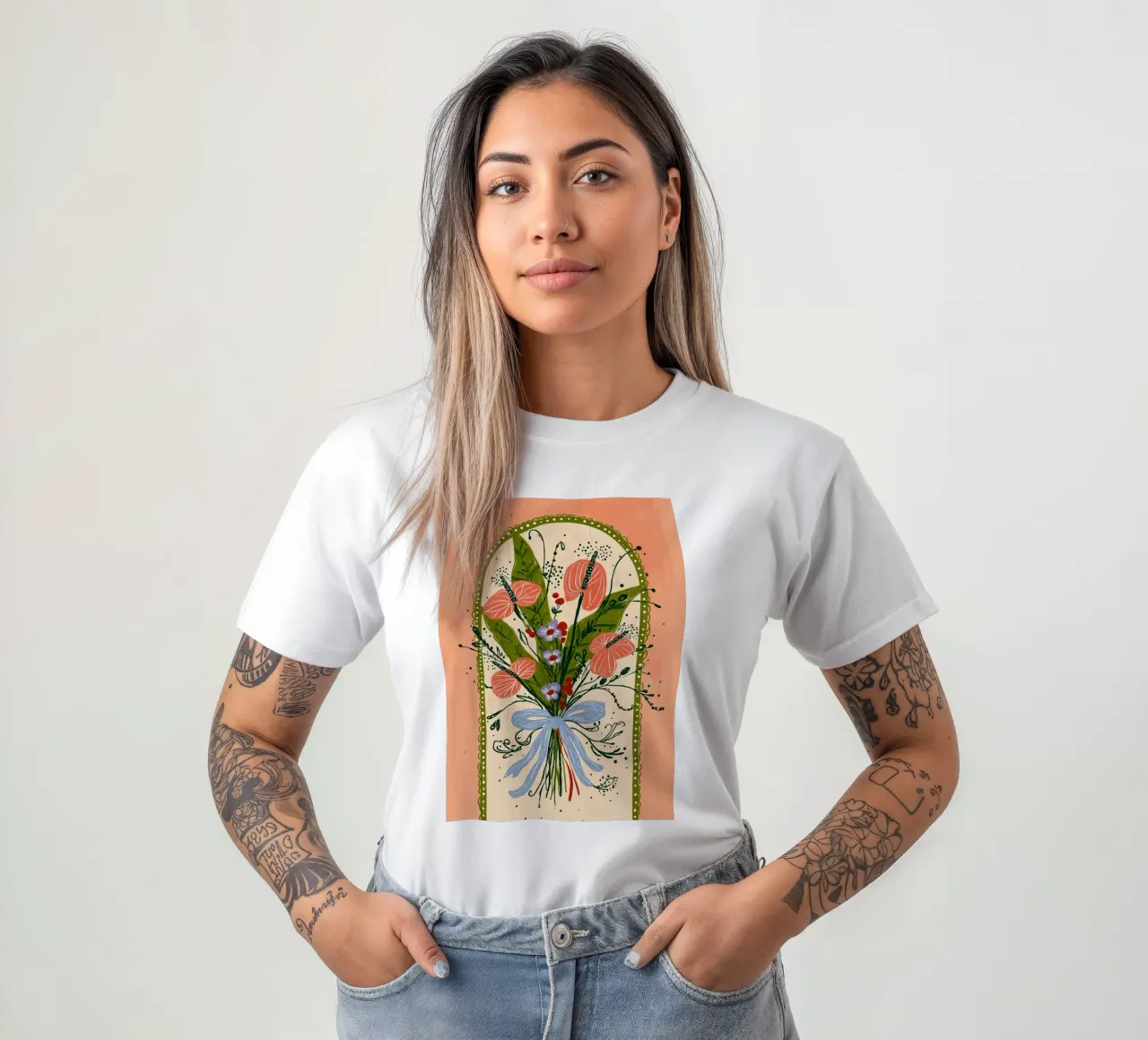 Bouquet di Anthurium Boho - Archway Floral Art t-shirt da vintagepod