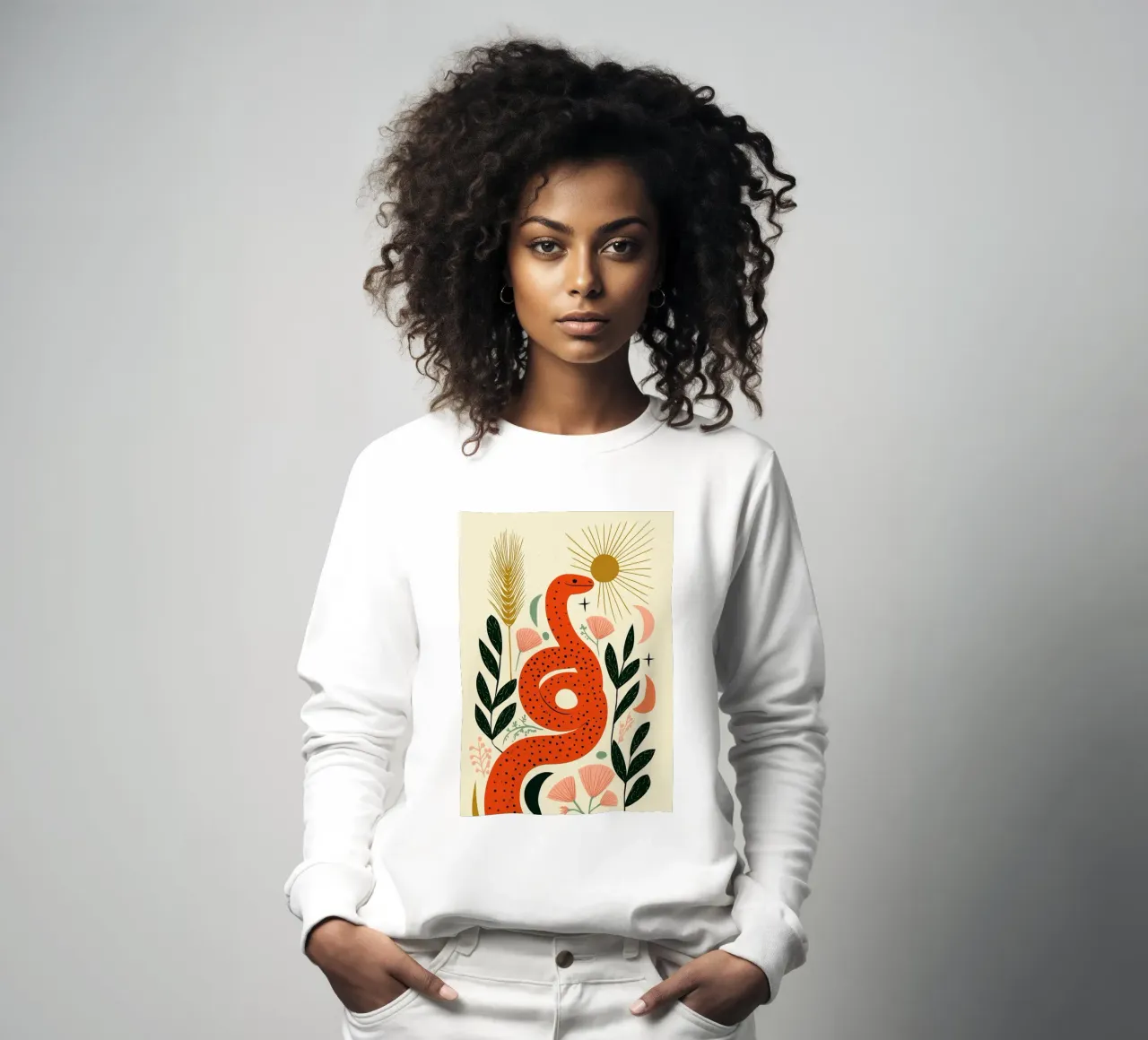 Boho Snake & Sun - Mystical Desert Botanical Art sweatshirt by vintagepod