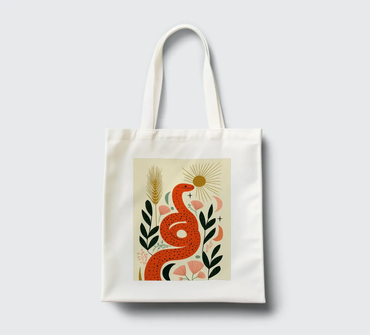 Boho Snake & Sun - Mystical Desert Botanical Art tote bag by vintagepod
