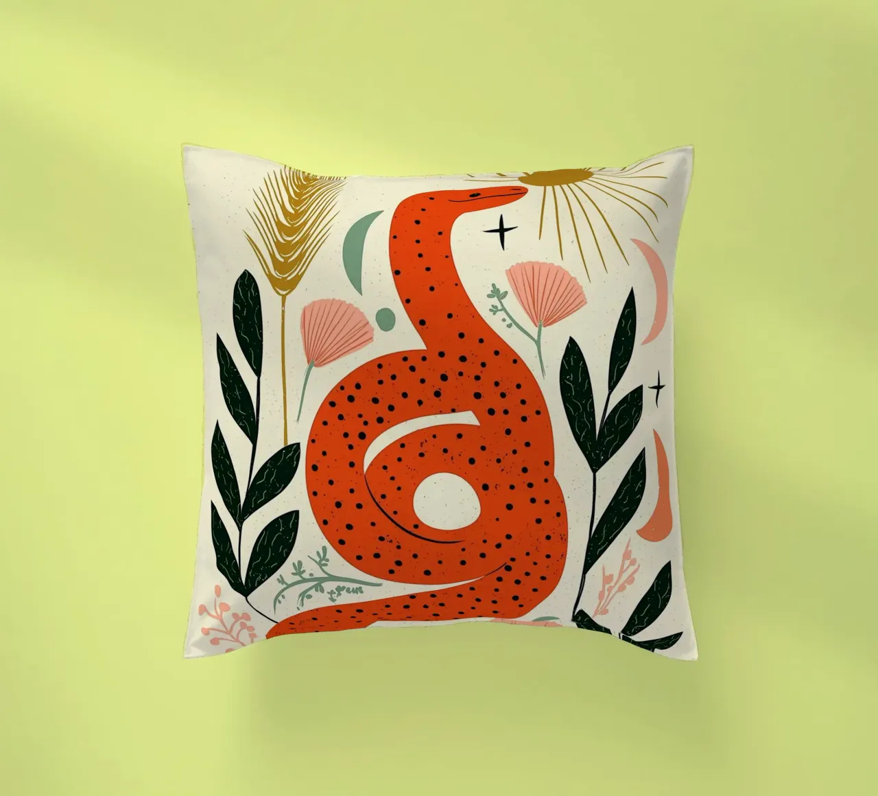 Boho Snake & Sun - Mystical Desert Botanical Art decorative cushion by vintagepod
