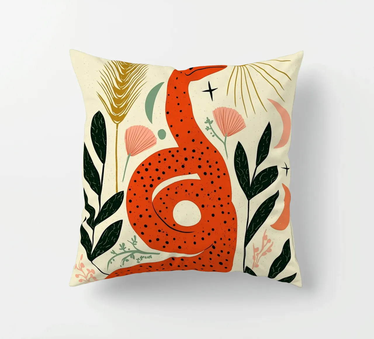 Boho Snake & Sun - Mystical Desert Botanical Art decorative cushion by vintagepod