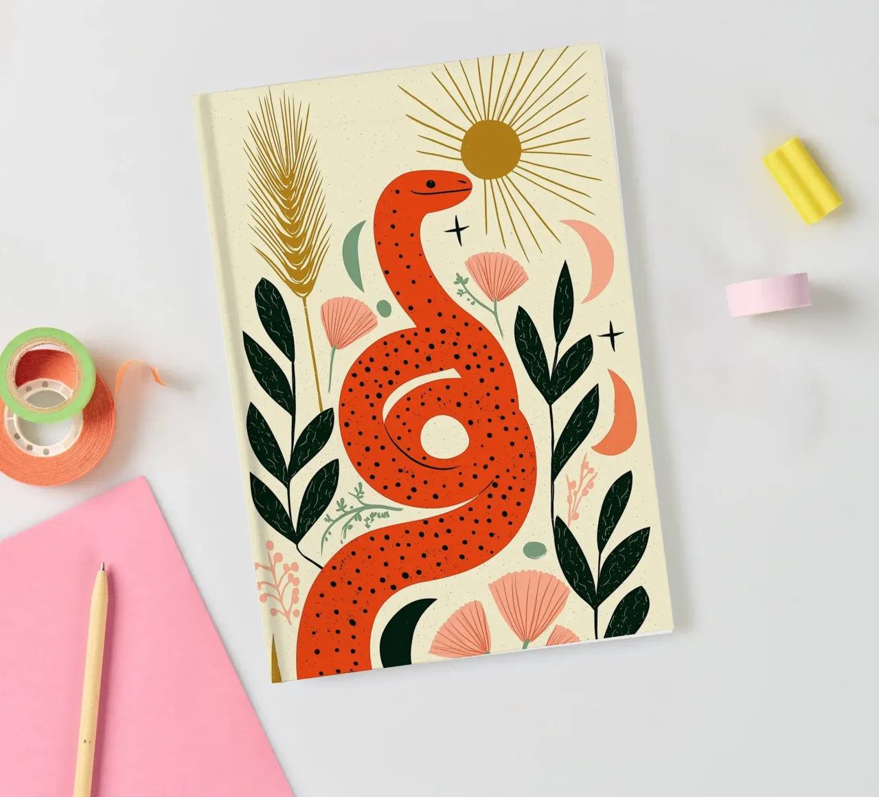 Boho Snake & Sun - Mystical Desert Botanical Art notebook by vintagepod