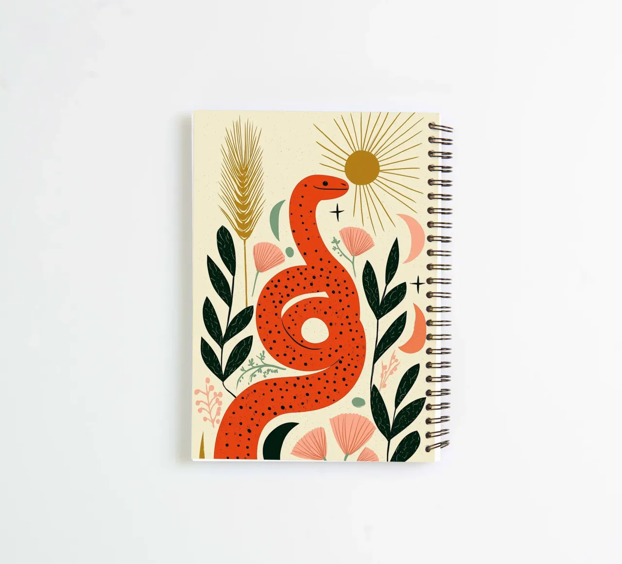 Boho Snake & Sun - Mystical Desert Botanical Art spiral notebook by vintagepod