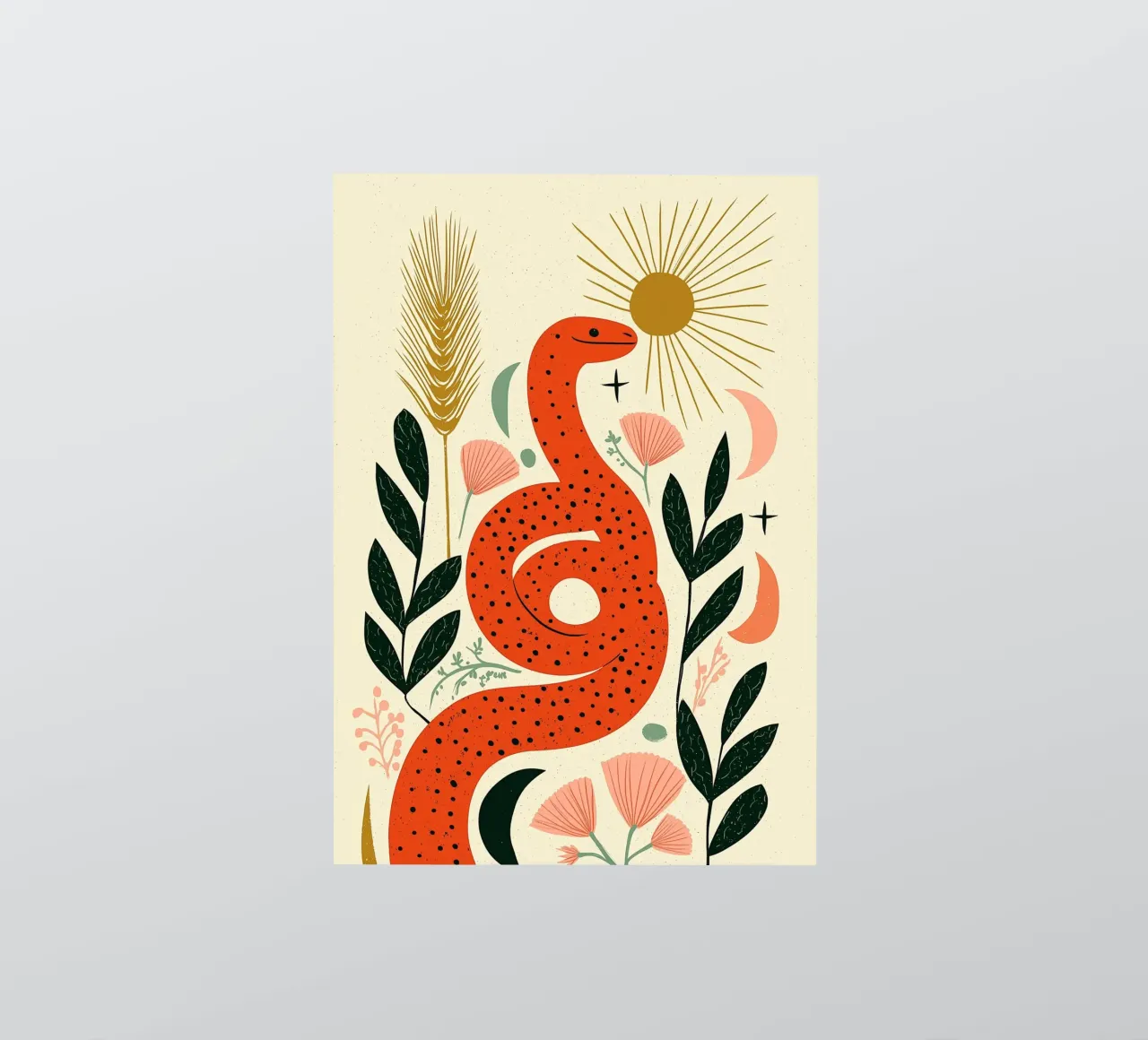 Boho Snake & Sun - Mystical Desert Botanical Art sticker by vintagepod