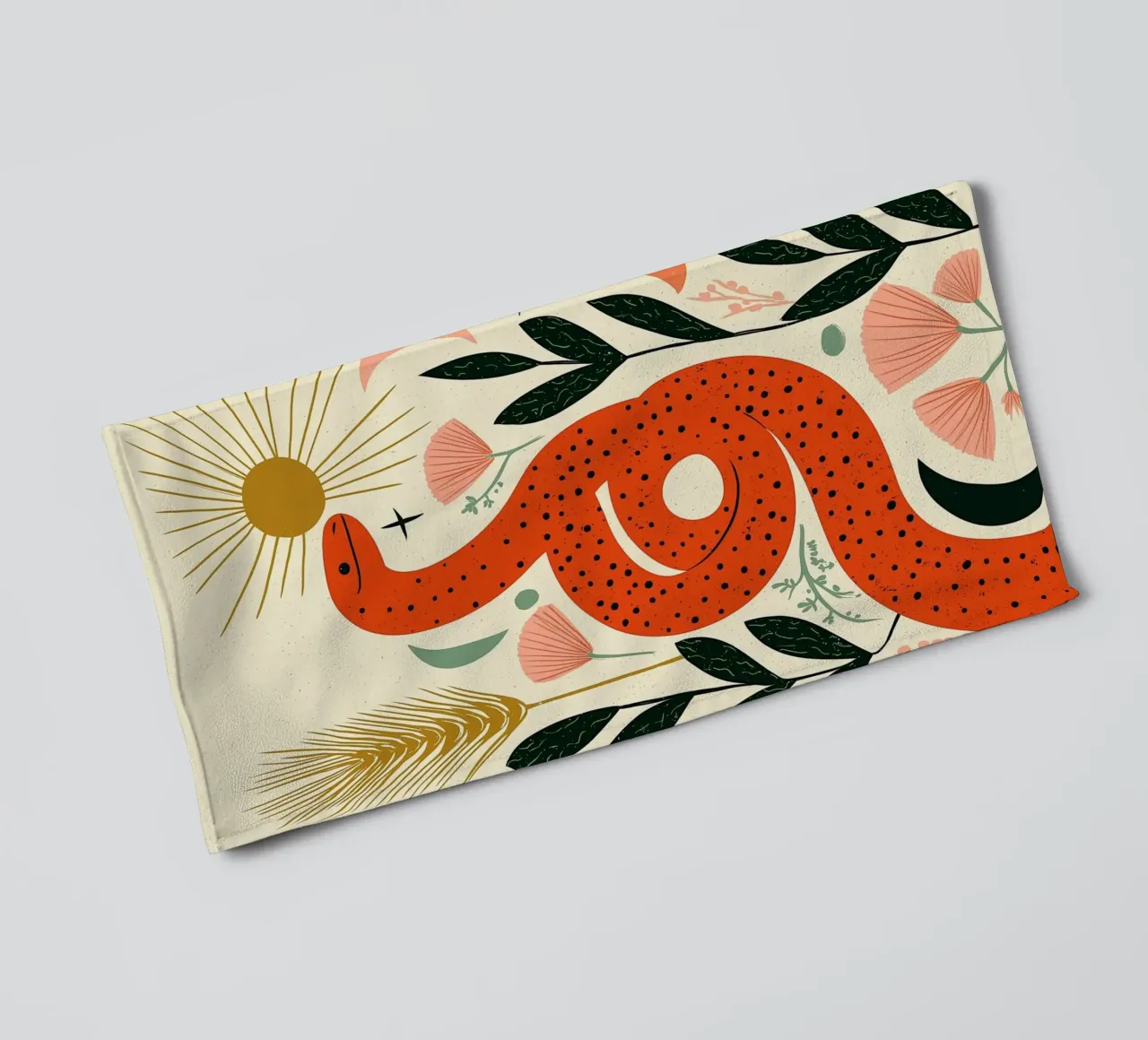 Boho Snake & Sun - Mystical Desert Botanical Art towel by vintagepod