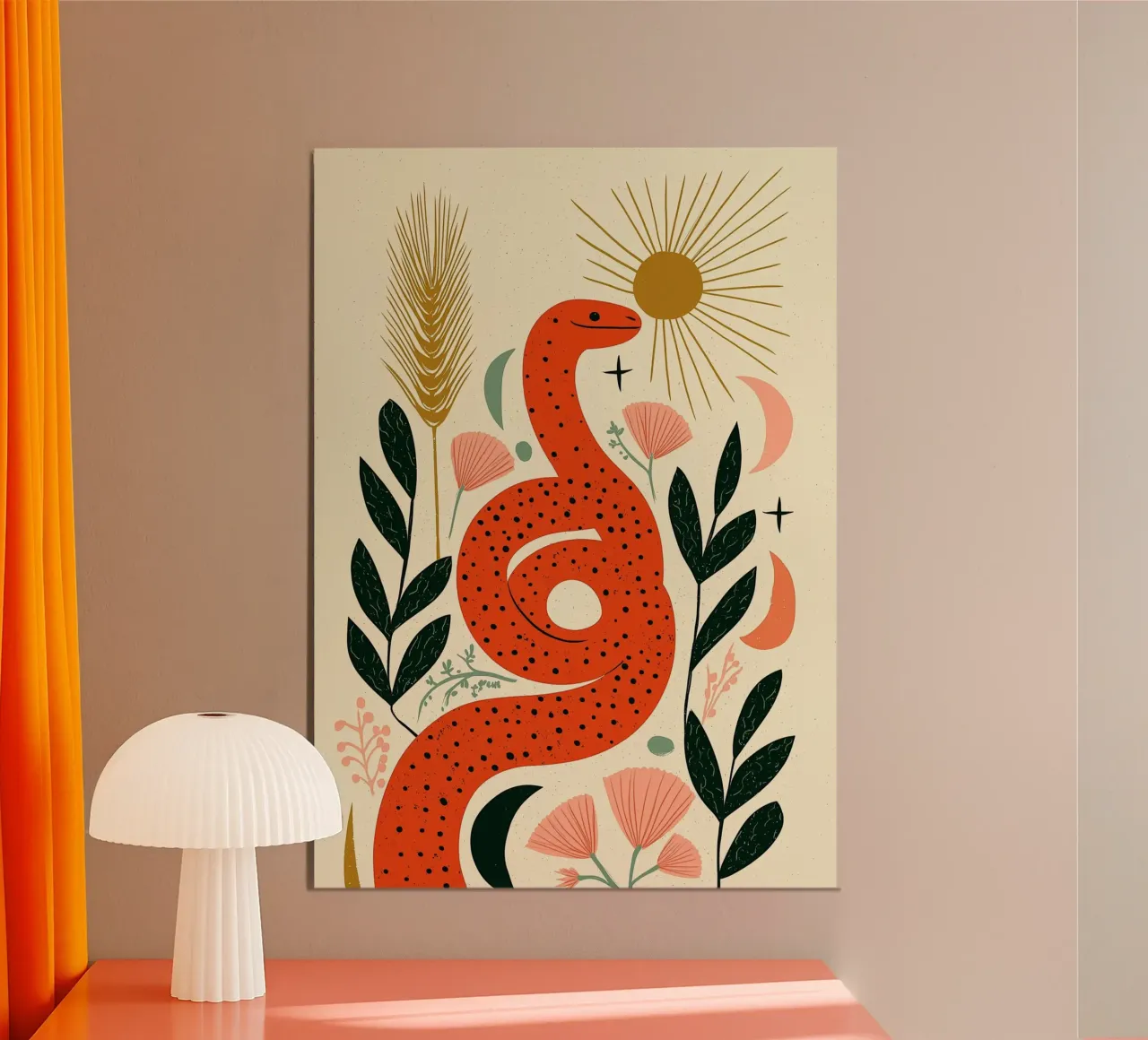 Boho Snake & Sun - Mystical Desert Botanical Art alu-dibond by vintagepod
