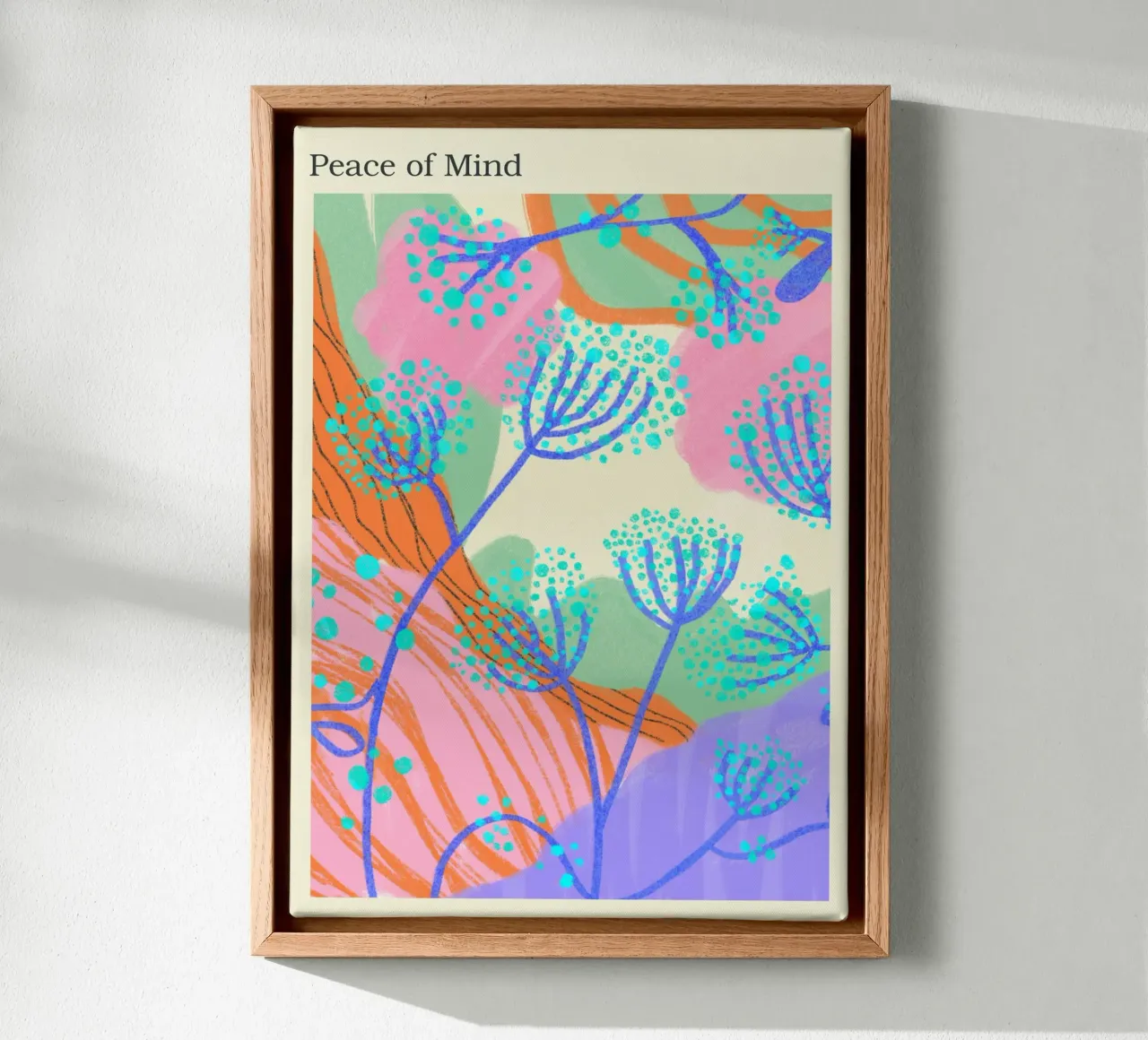 "Peace of Mind" - Abstracte Botanische Sereniteit canvas met Baklijst van vintagepod