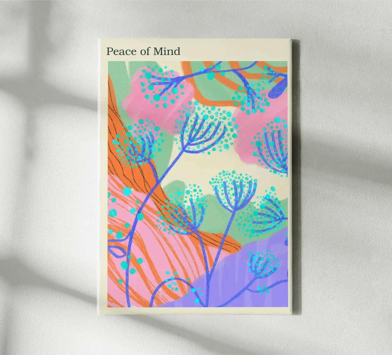 "Peace of Mind" - Abstracte Botanische Sereniteit canvas met Baklijst van vintagepod