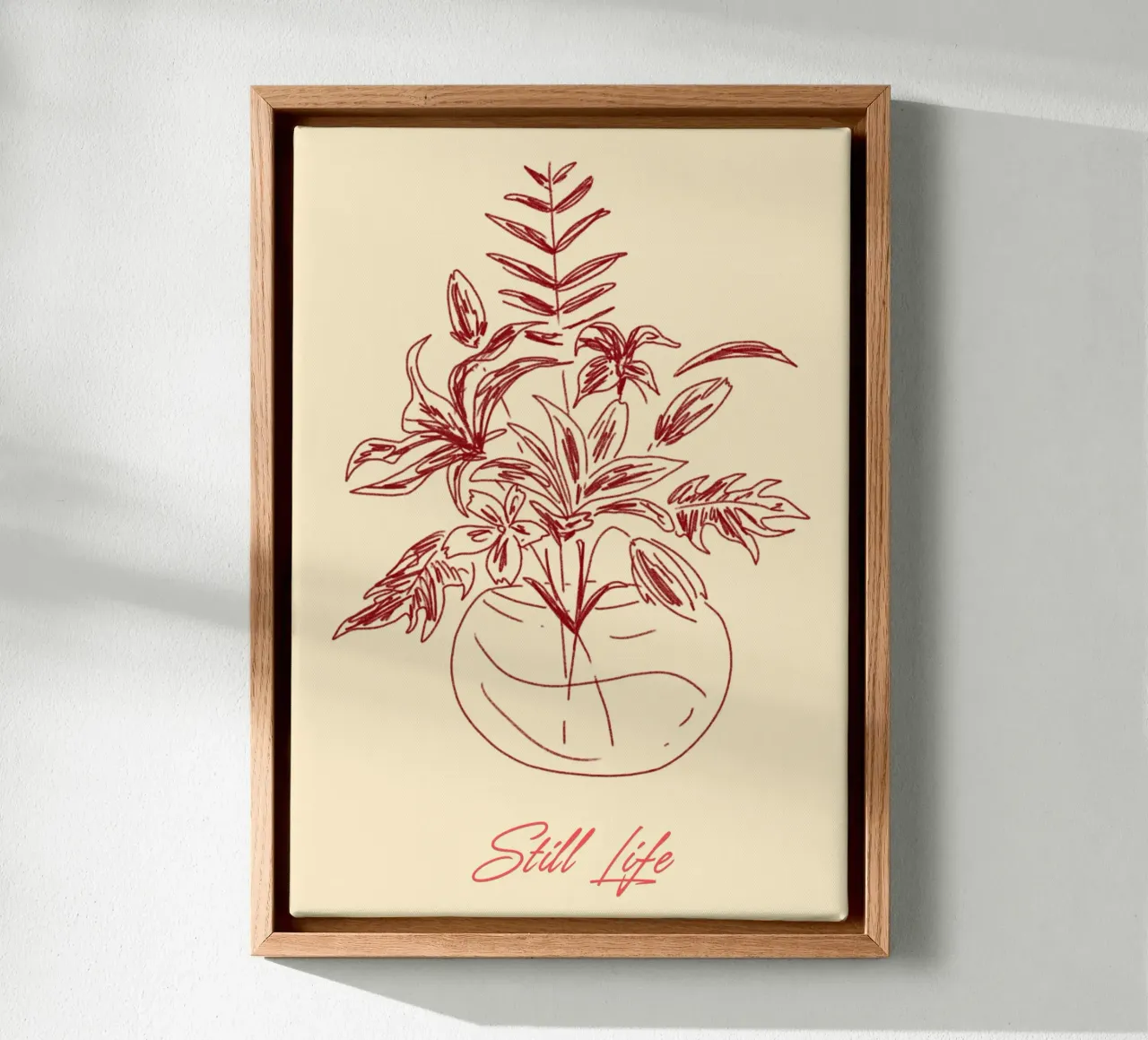 "Stilleven" - Abstracte florale lijnkunst canvas met Baklijst van vintagepod