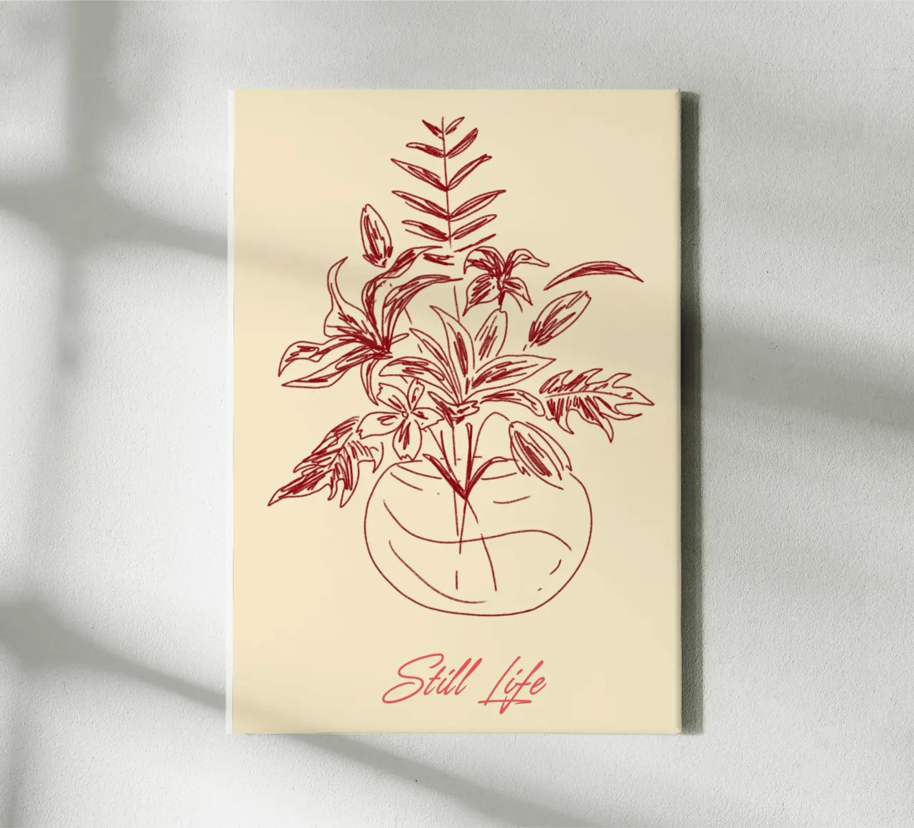 "Stilleven" - Abstracte florale lijnkunst canvas met Baklijst van vintagepod