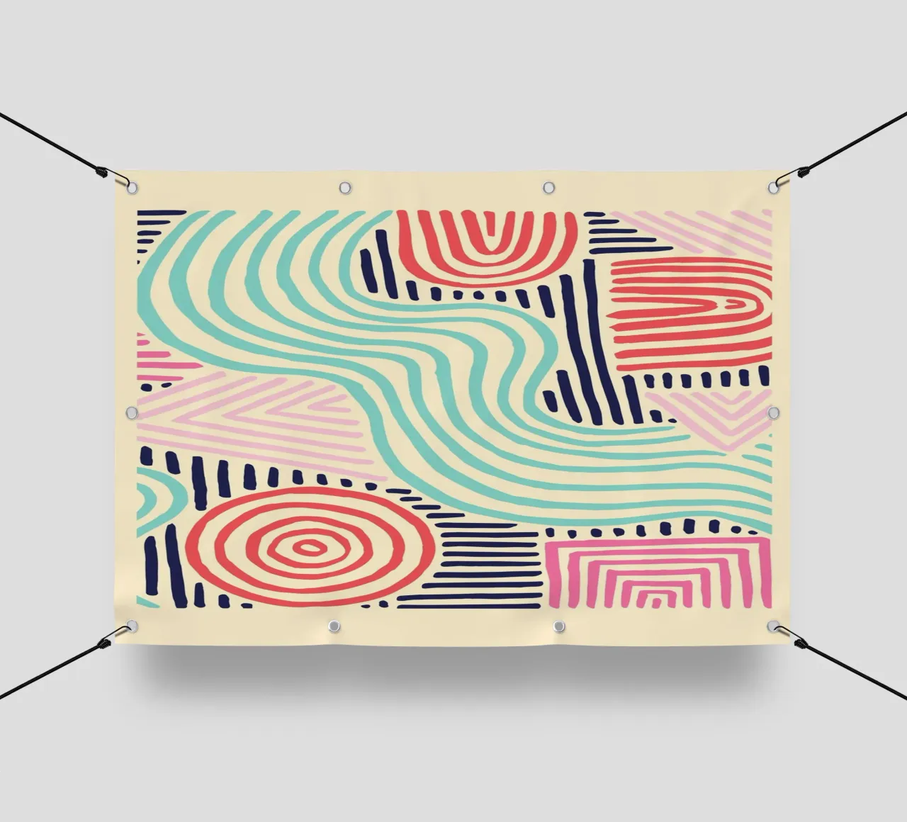 Motivi tribali astratti - Linee colorate Boho telo in pvc da vintagepod
