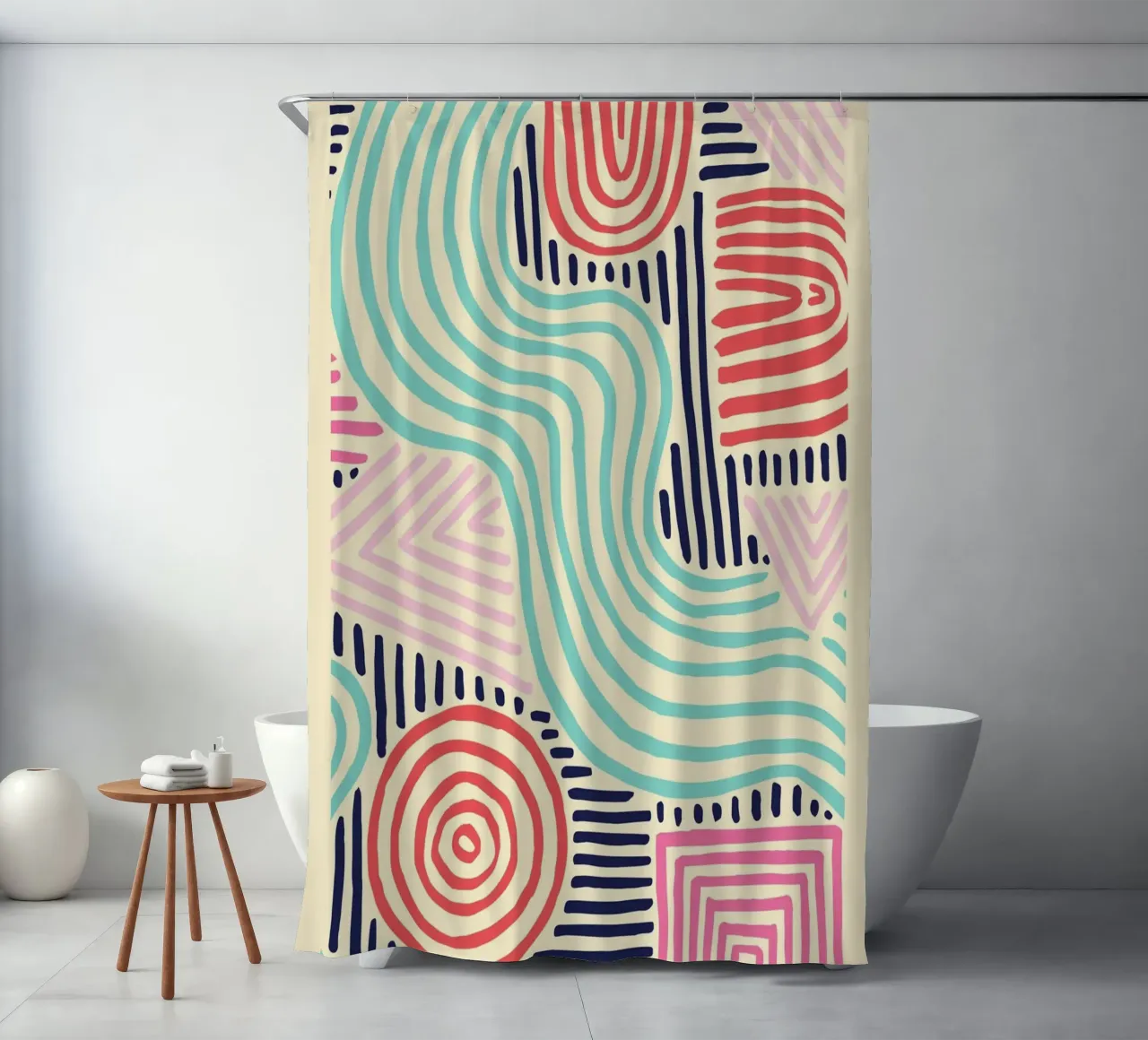Abstract Tribal Patterns - Colorful Boho Lines shower curtain by vintagepod