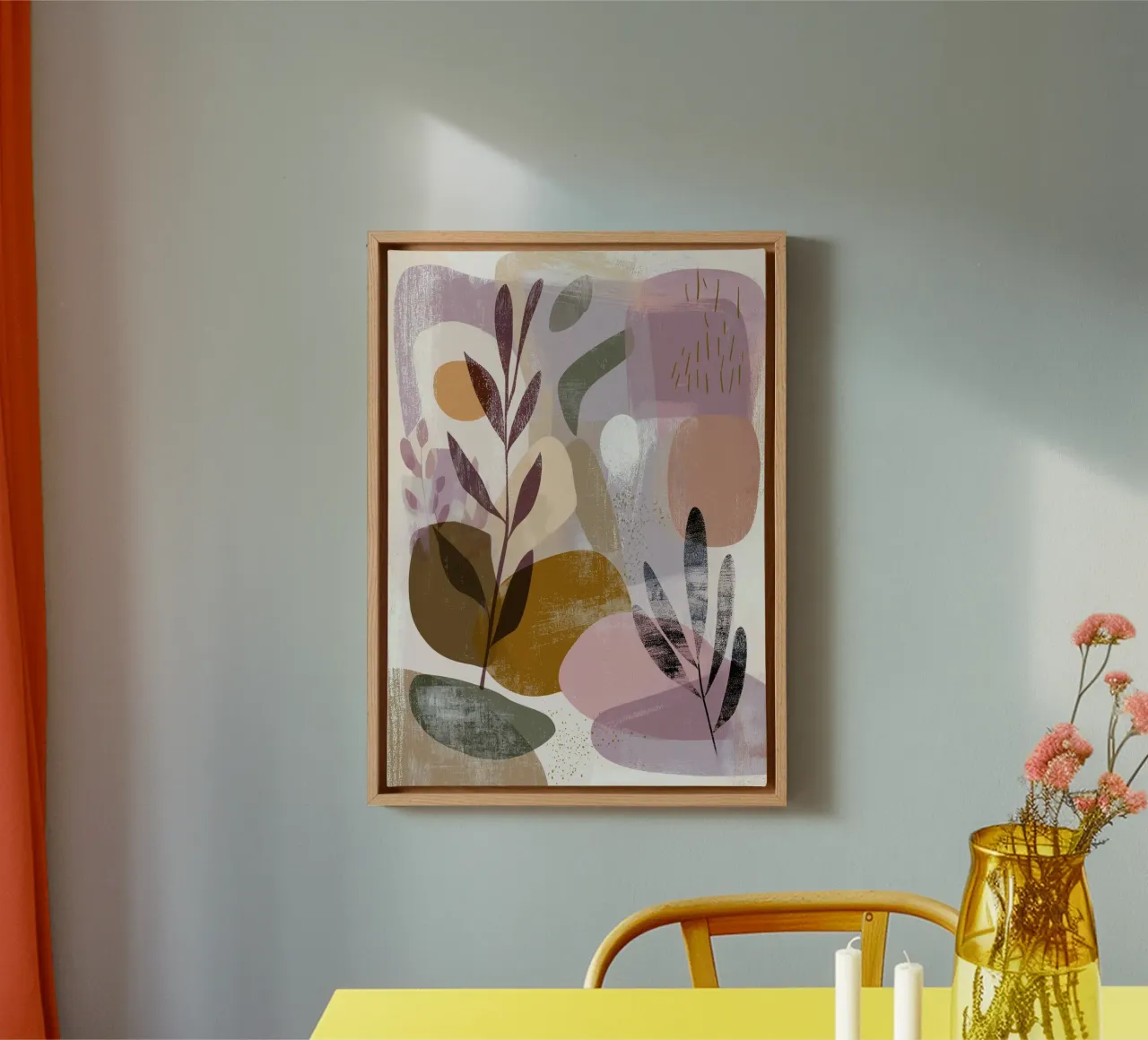 Abstract Boho Botanisch - Aardse Pastel Vormen canvas met Baklijst van vintagepod