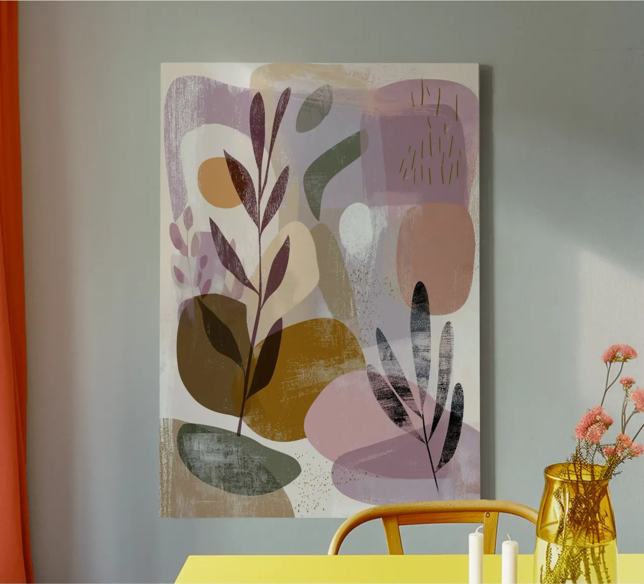 Abstract Boho Botanisch - Aardse Pastel Vormen canvas met Baklijst van vintagepod